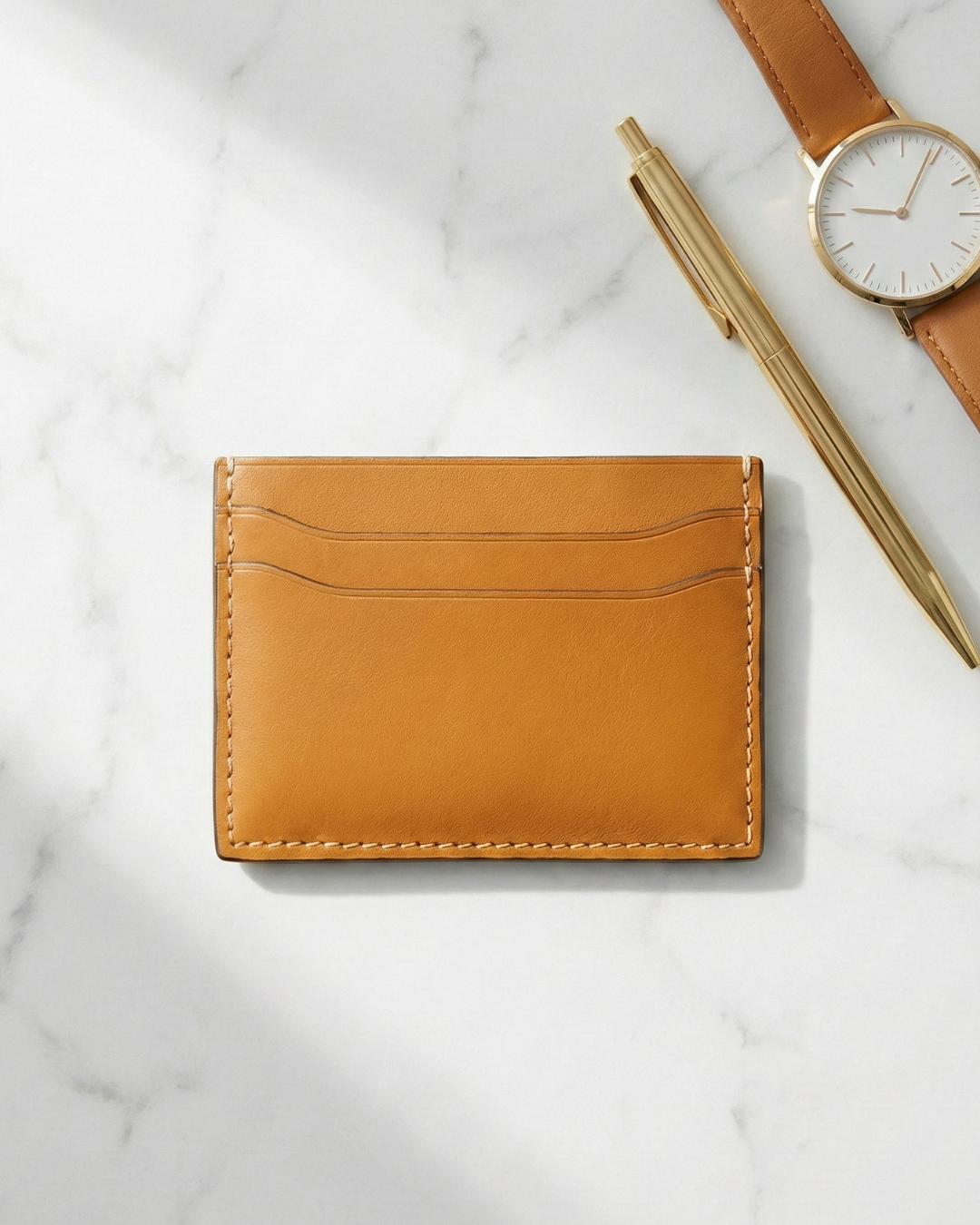 Leatheo Minimal Leather Card Holder – Mustard Yellow