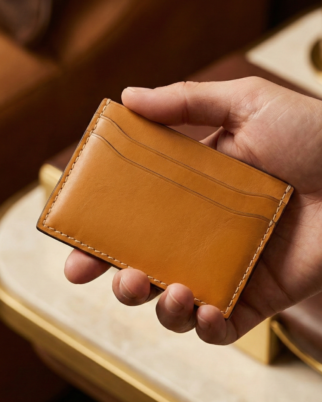 Leatheo Minimal Leather Card Holder – Mustard Yellow