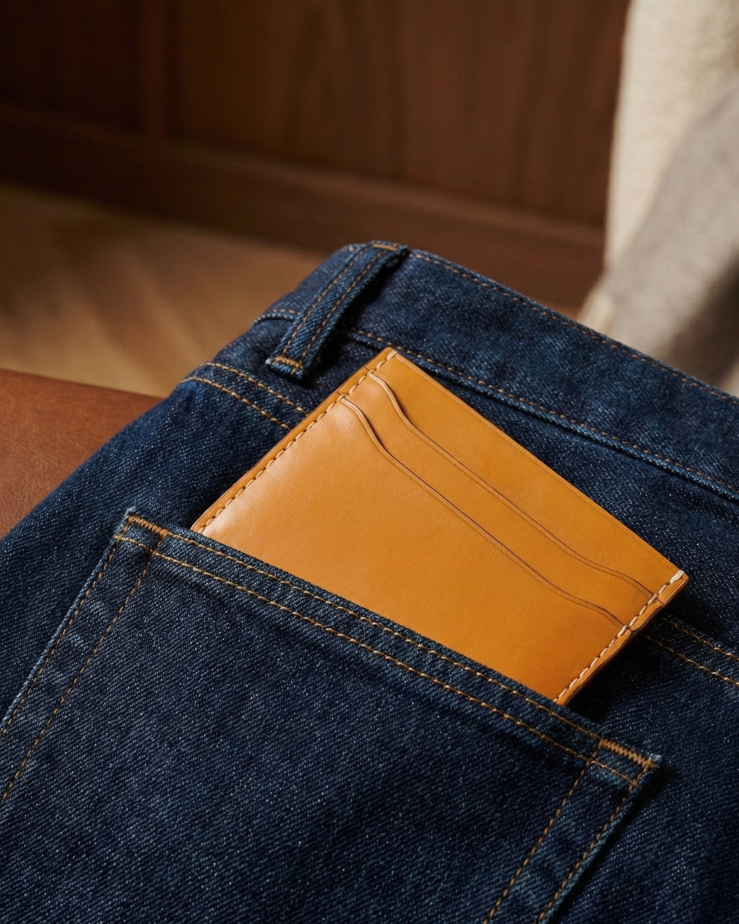 Leatheo Minimal Leather Card Holder – Mustard Yellow