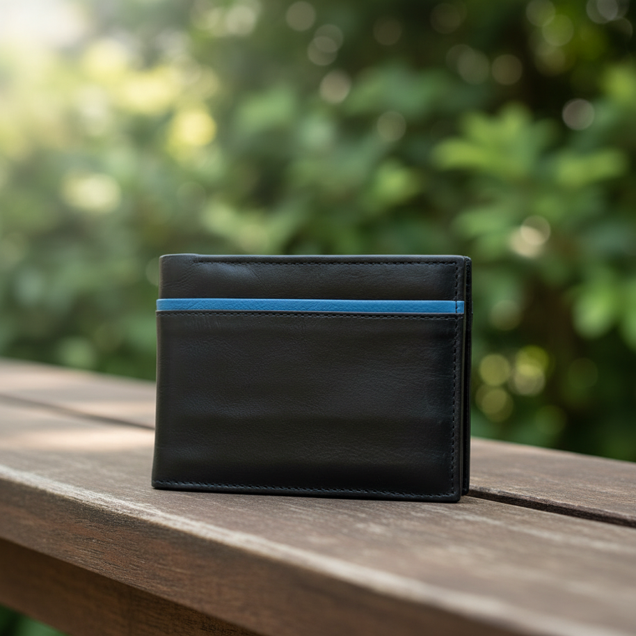 Leatheo Classic Bifold Wallet – Blue Accent