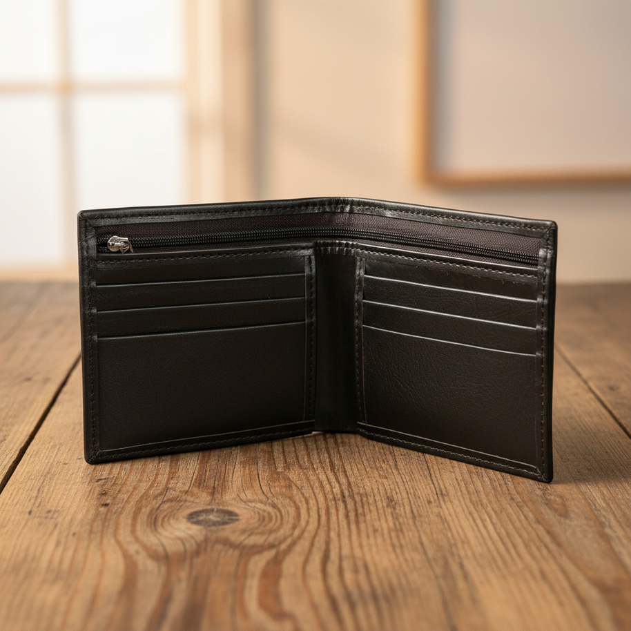 Leatheo Obsidian Bifold Wallet – Zip Edition