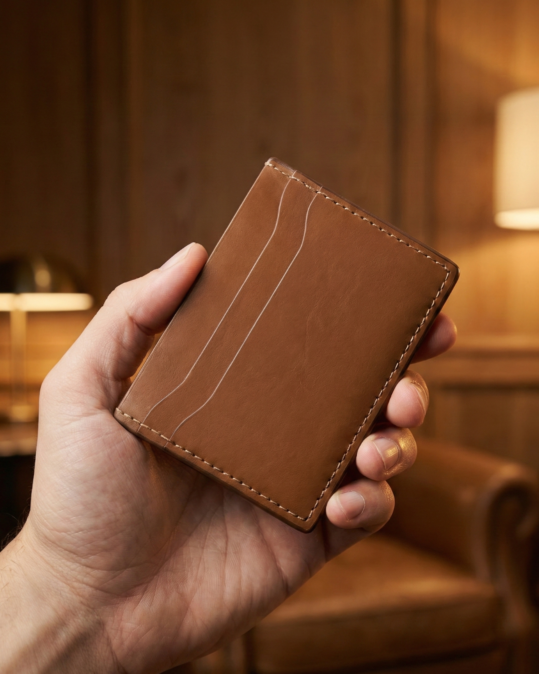 Leatheo Minimal Leather Card Holder – Cognac Brown