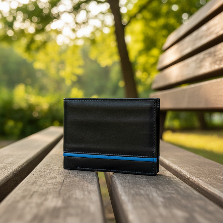 Leatheo Classic Bifold Wallet – Blue Accent