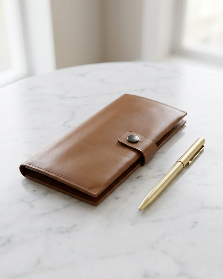 Leatheo Premium Long Leather Wallet with Strap Closure