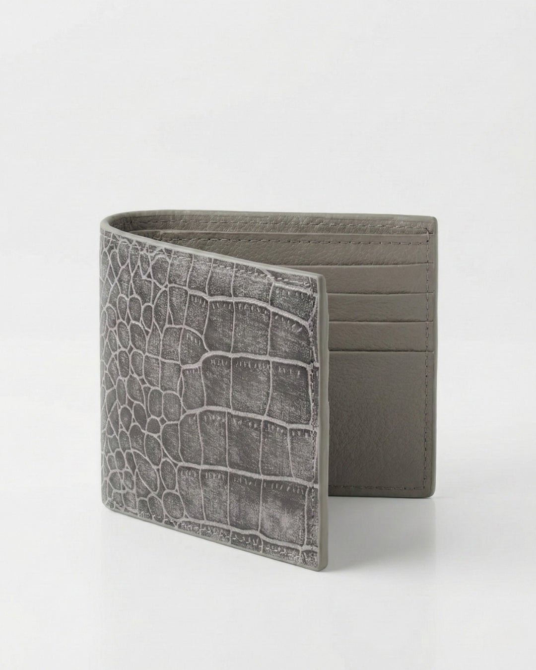 Leatheo Classic Bifold Wallet – Grey Croc Embossed