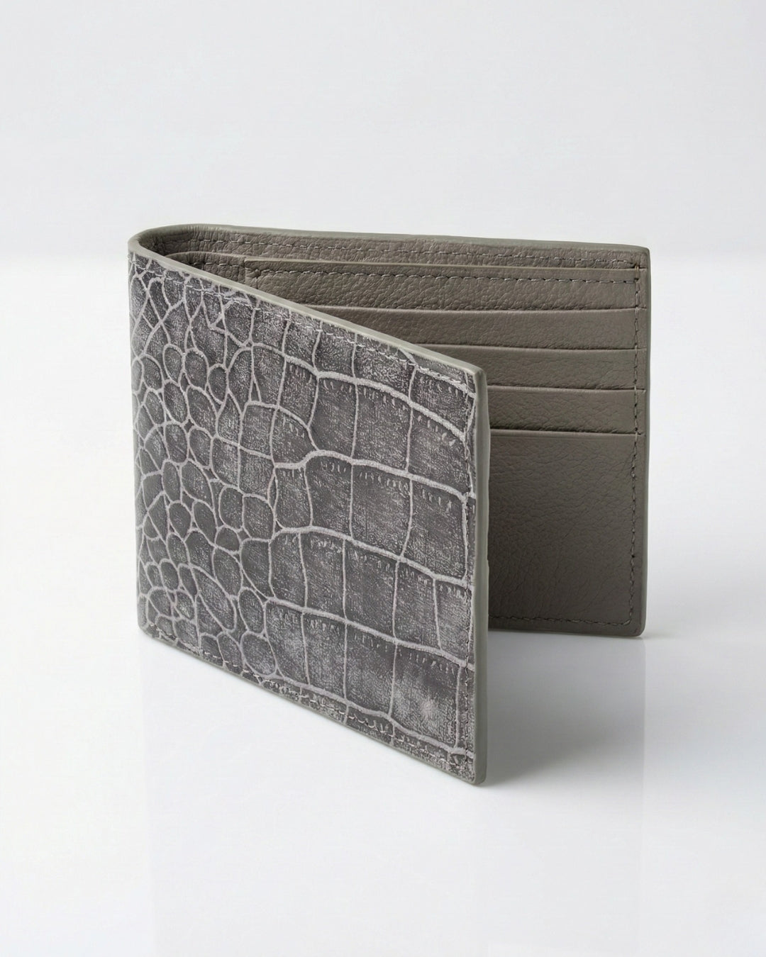 Leatheo Classic Bifold Wallet – Grey Croc Embossed