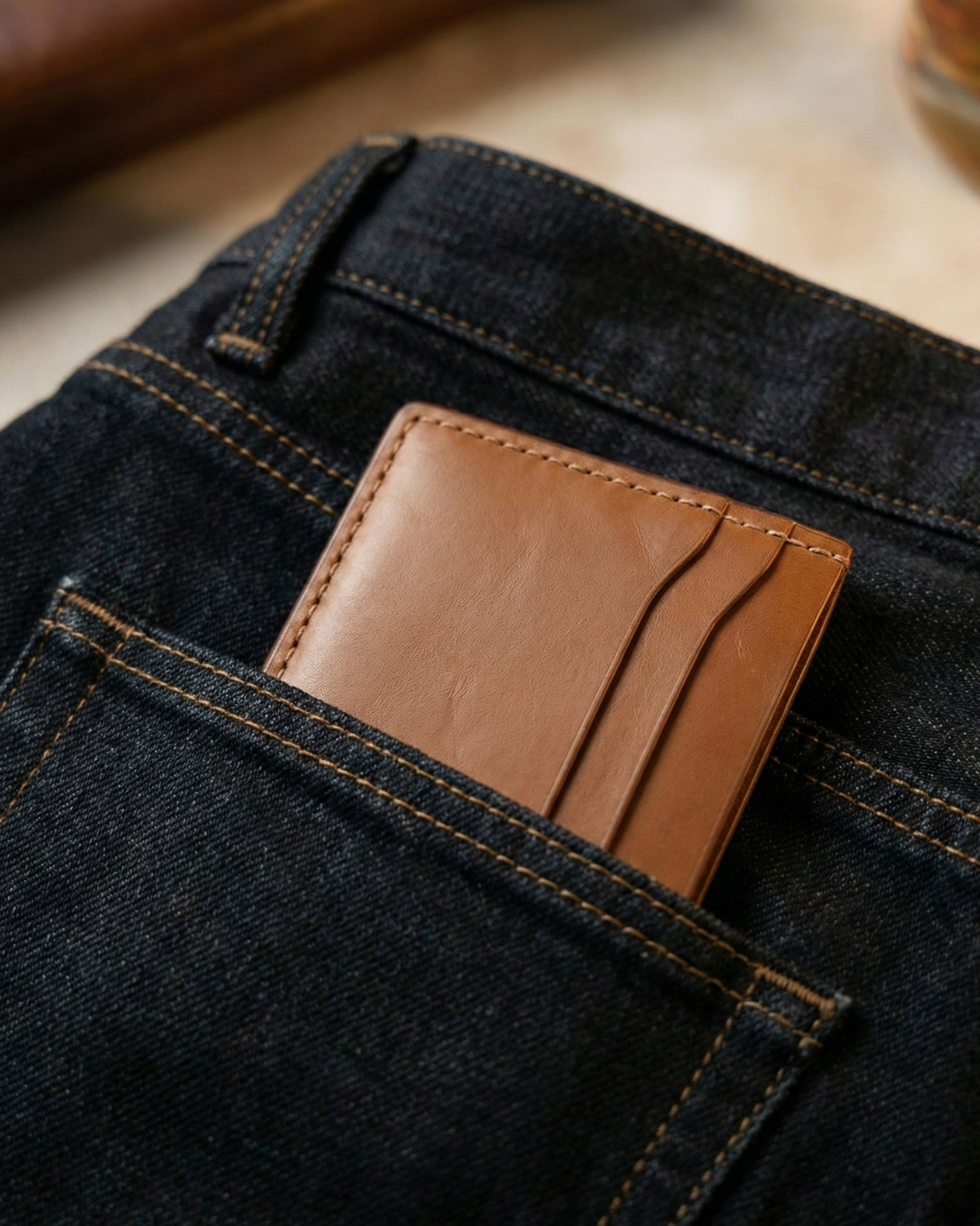 Leatheo Minimal Leather Card Holder – Cognac Brown